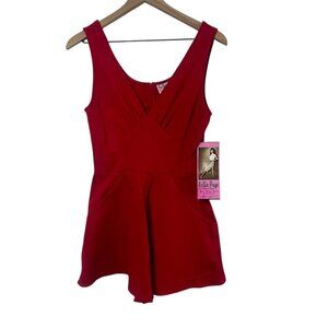 Bettie Page Women’s Romper Size Small Red Sleeveless BD134637 Zip Pockets NWT